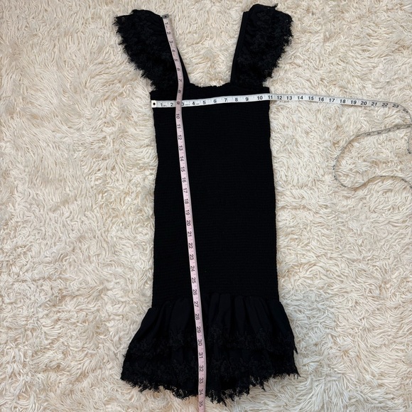 Peixoto Belle Mini Dress smocked ruffled square neck black rayon SZ S bodycon - Picture 6 of 9